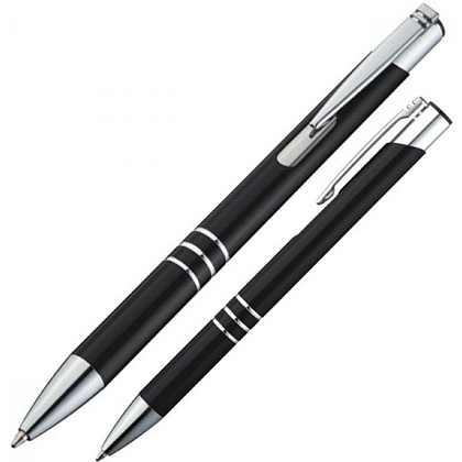 Ручка шариковая автоматическая "Ascot", 0.7 мм, черный, серебристый, стерж. синий - 2