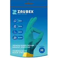 Перчатки латексные хозяйственные Zaubex БИКОЛОР, усиленные, р-р M, зеленый, желтый