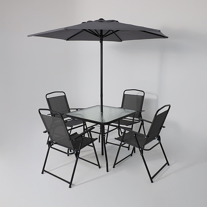 Комплект мебели садовой AksHome PICNIC (стол 1шт, 4 кресла, зонт 1шт), серый, черный - 13