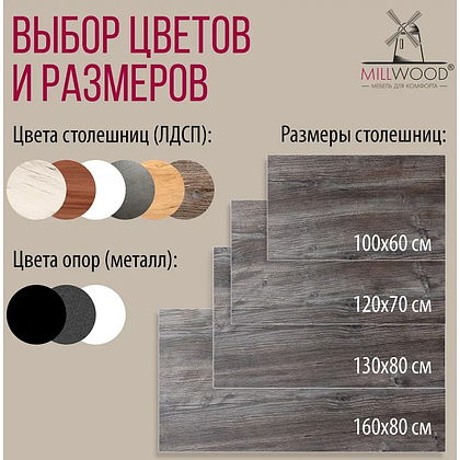 Стол Millwood Сеул, 1200х700 мм, сосна пасадена, черный - 11