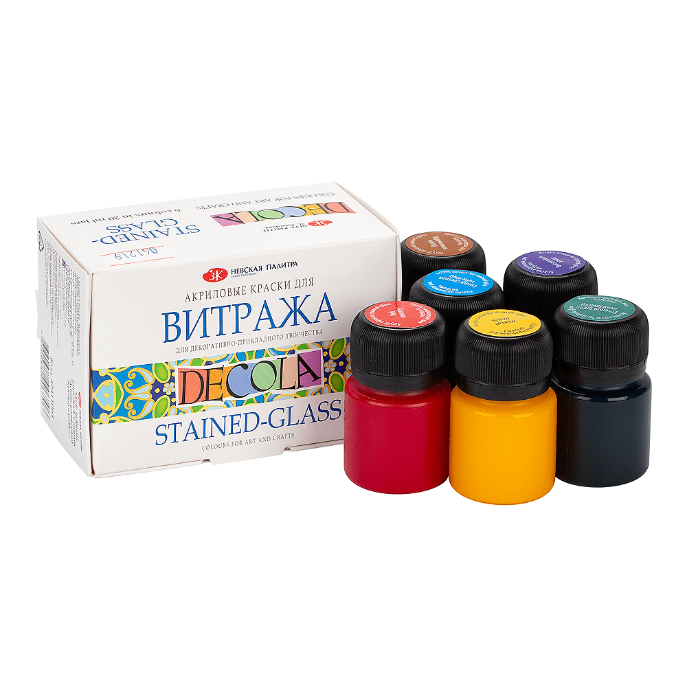 Краска акриловая для витража "Декола", набор 6 цветов, 20 мл, банки - 2