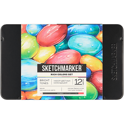 Карандаши цветные "Sketchmarker Яркие цвета", набор 12 цветов, жестяной пенал
