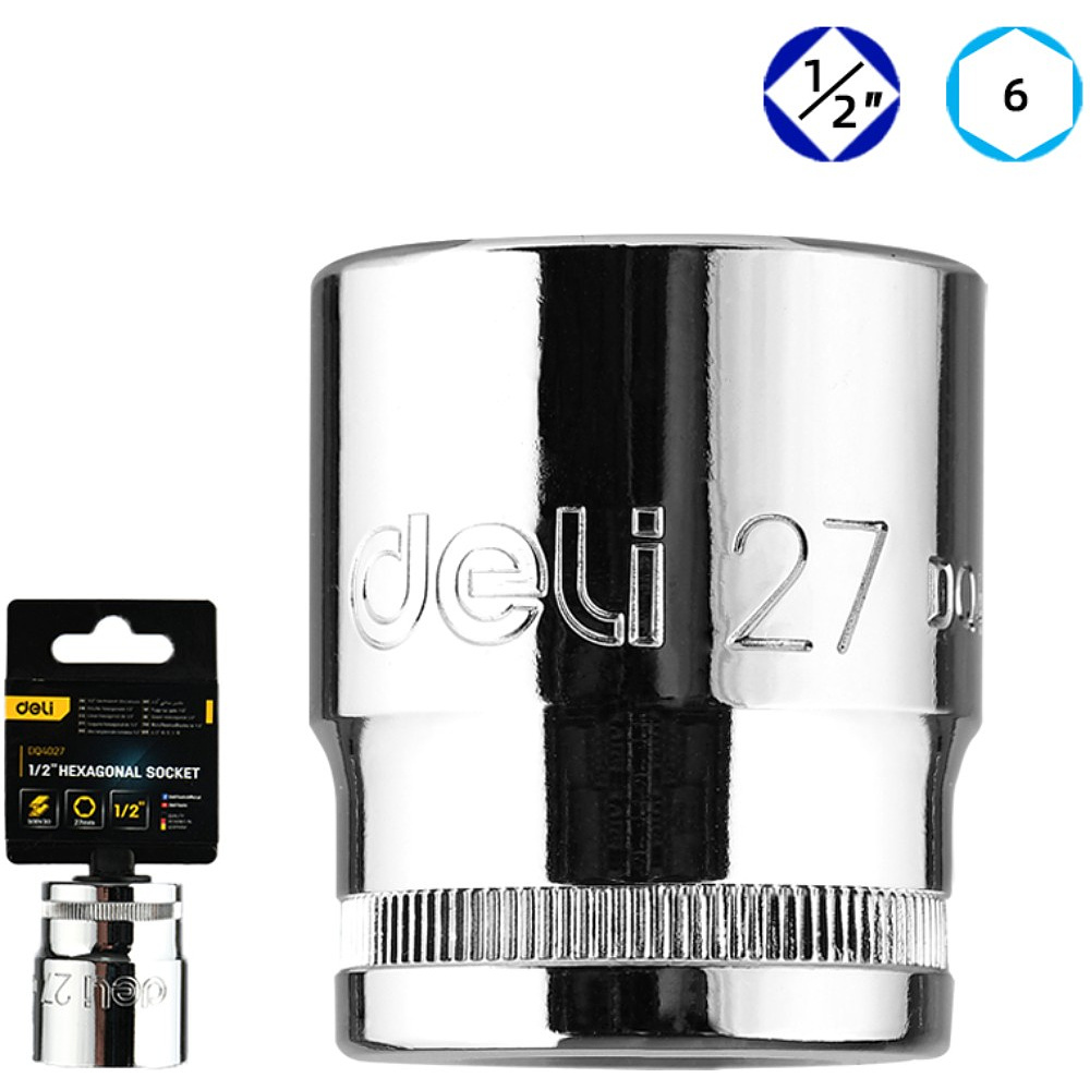 Головка торцевая шестигранная Deli YS EDQ4027 1/2", 27 мм, серебристый - 2