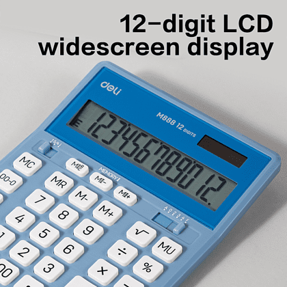 Калькулятор настольный EM888A Deli, 12-разрядный, пластик, голубой - 2