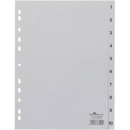 Разделитель "Durable", A4, 10 делений, серый