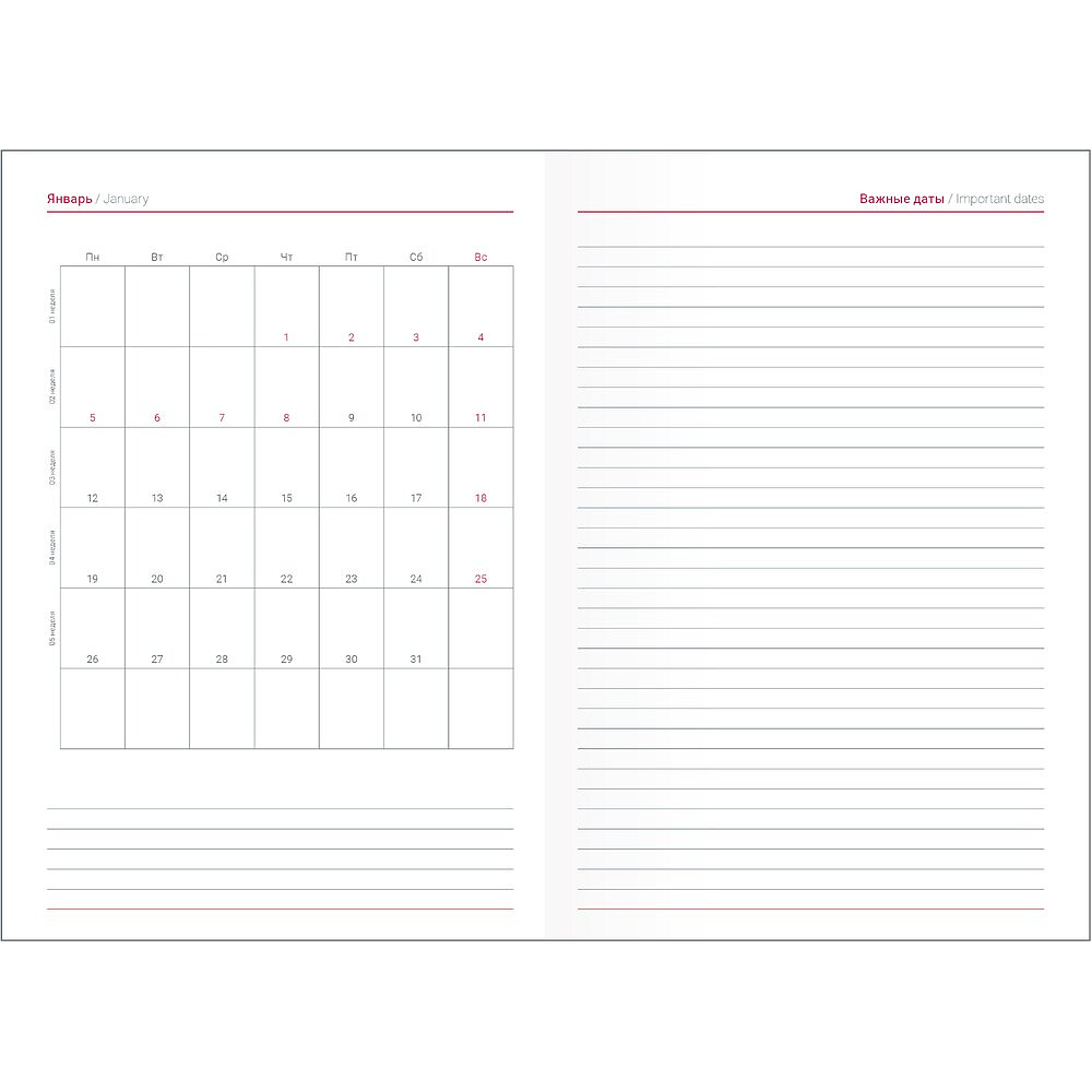 Ежедневник датированный "Berlin", А5, бордовый, 2026 - 4