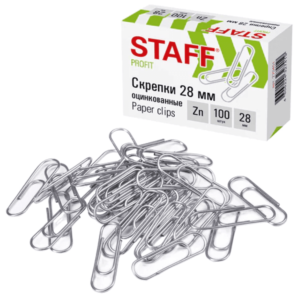 Скрепки "STAFF", 28 мм, 100 шт, серебристый