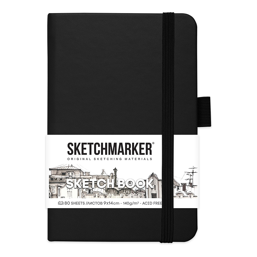 Скетчбук "Sketchmarker", 9x14 см, 140 г/м2, 80 листов, черный