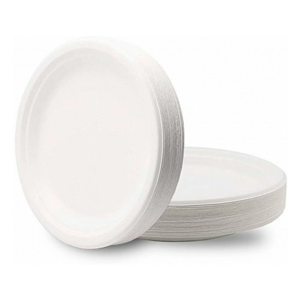 Тарелка из сахарного тростника одноразовая, 225 мм, 50 шт/упак, белая