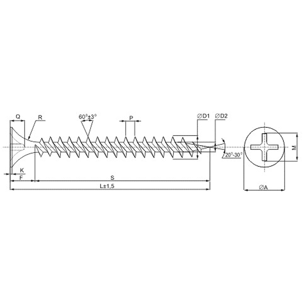 Саморез 3.5х25 мм для монтажа ГКЛ к металлу, фосфат, 2000 шт. - 2