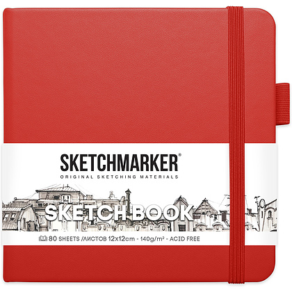 Скетчбук "Sketchmarker", 12x12 см, 140 г/м2, 80 листов, красный