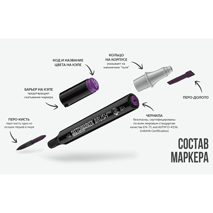 Маркер перманентный двусторонний "Sketchmarker Brush", V101 фиолетовый ирис - 7