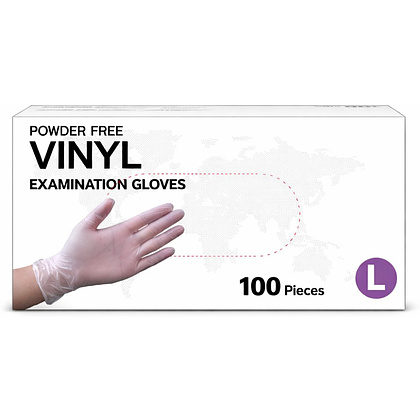Перчатки виниловые одноразовые, р-р L, 100 шт./уп., прозрачный