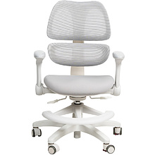 Кресло детское Ergosmart Antey, ткань, пластик, корпус белый, подставка для ног, с чехлом салатовым, серый