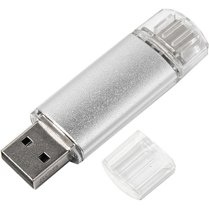 USB Flash накопитель 2.0 "Assorti", 16 Gb, OTG/Type-C, серебристый - 2