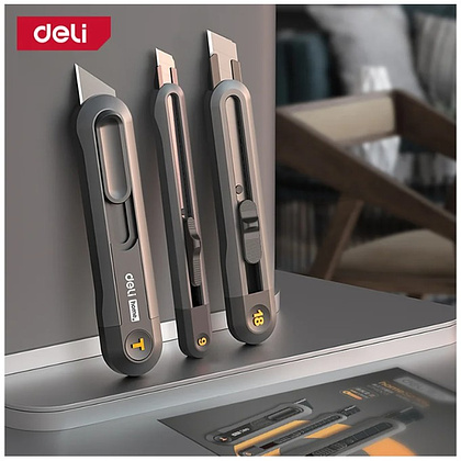 Набор ножей строительных Deli HS EHT4003, 3 шт (ножи 9мм/18мм/трапеция), Soft Touch, черный - 33