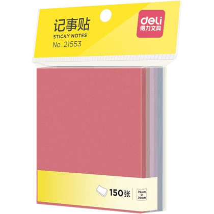 Бумага для заметок "Deli 21553", 76х76х18 мм, 150 листов, 80г/м2, ассорти