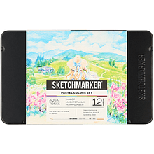 Цветные карандаши акварельные "Sketchmarker Пастельные оттенки", набор 12 цветов, жестяной пенал