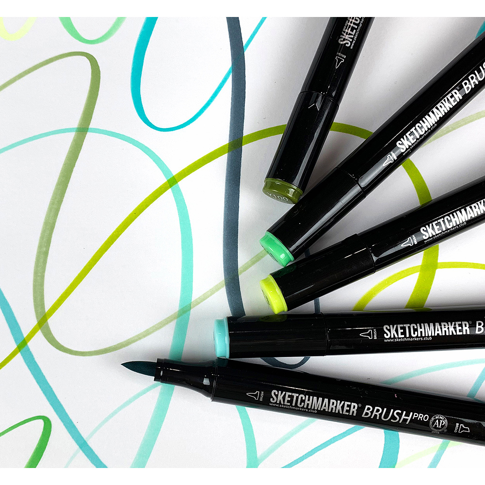 Маркер перманентный двусторонний "Sketchmarker Brush", Y110 армейский зелёный - 5