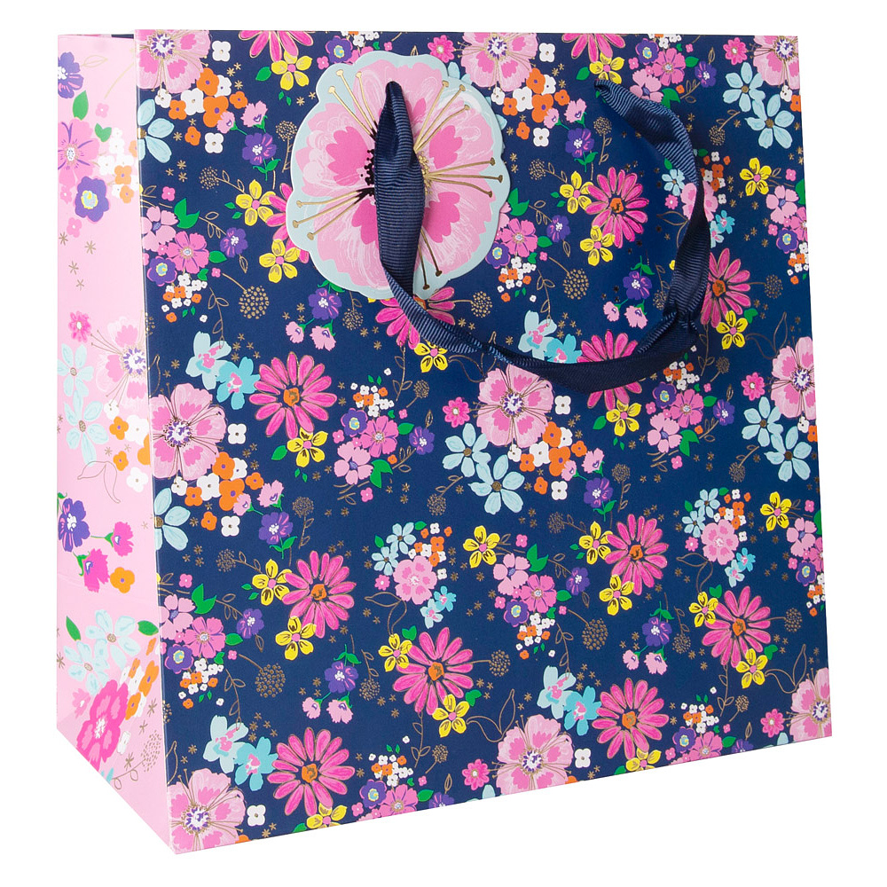 Пакет бумажный подарочный "Navy floral", 33x16.5x33 см, разноцветный