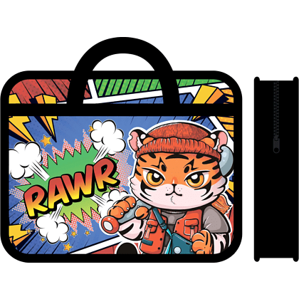 Папка для тетрадей "Модный тигренок", А4, на молнии, пластик, черный