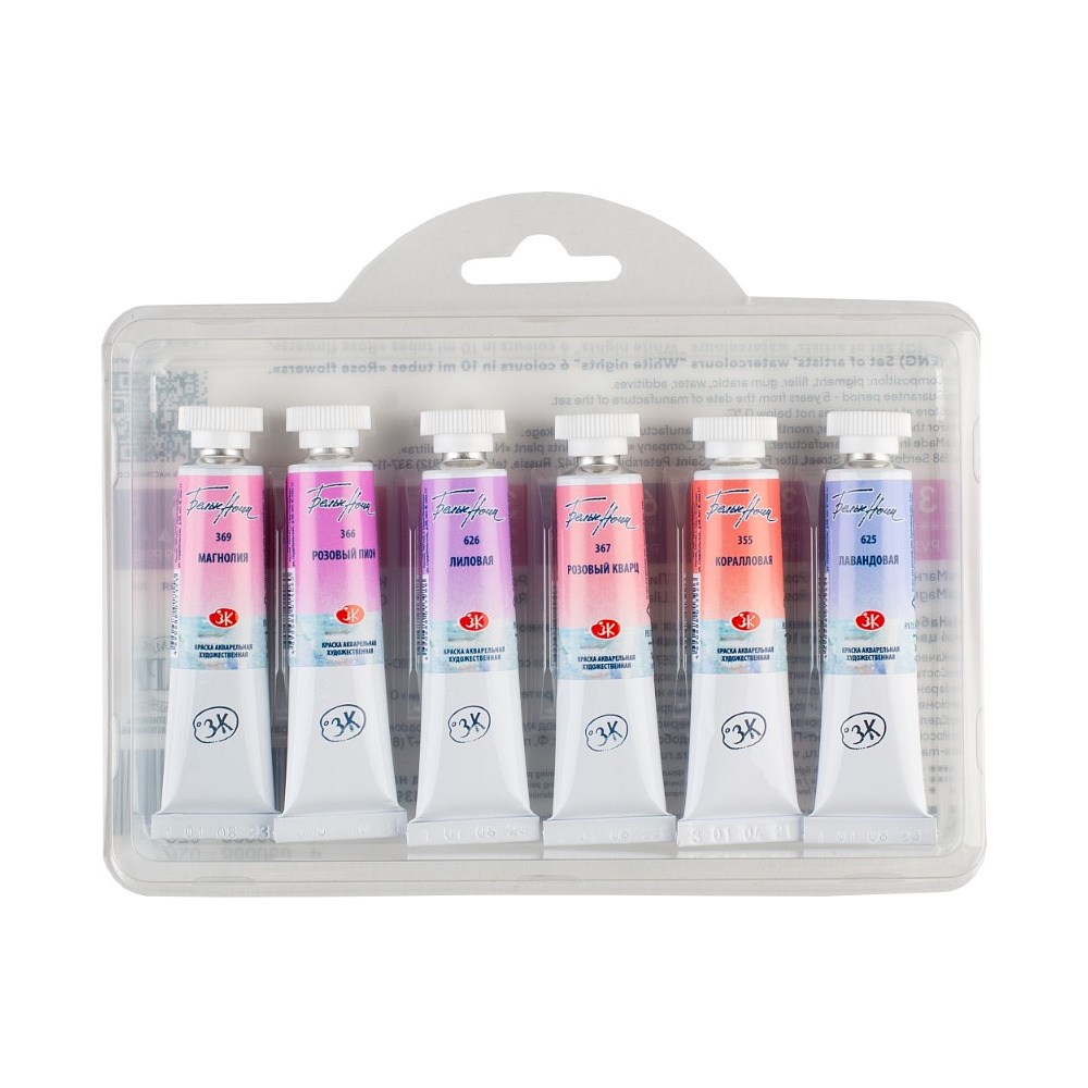 Краски акварельные "Белые ночи розовые цветы", набор 6 цветов, тубы - 4