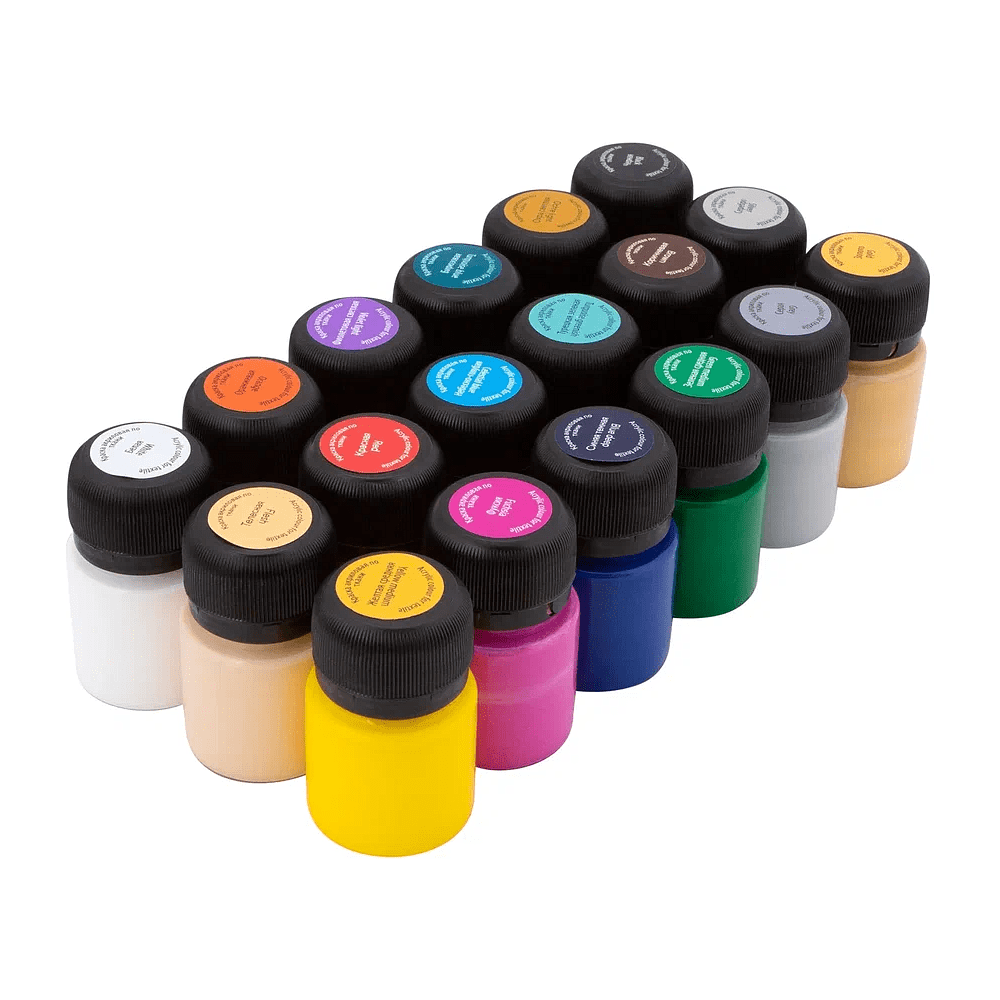 Краска акриловая по ткани "Декола", набор 18 цветов, 20 мл, банки - 9