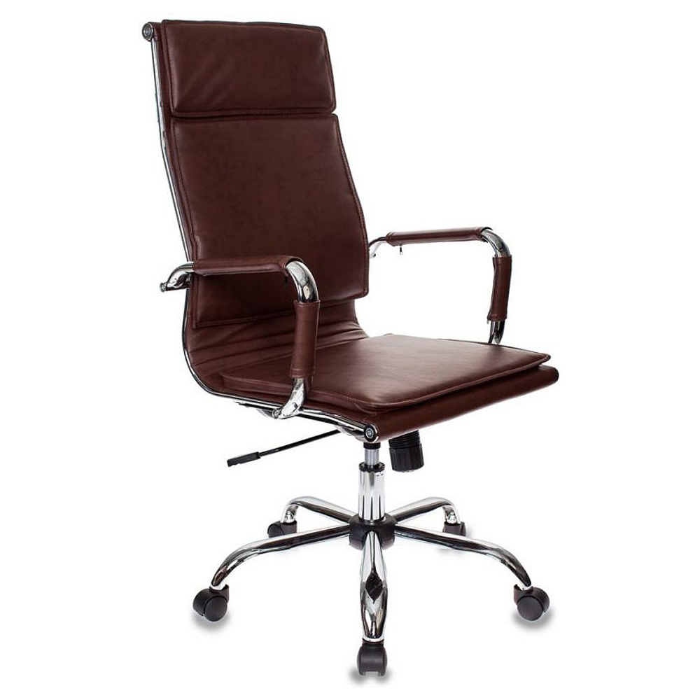 Кресло для руководителя "Бюрократ CH-993" высокая спинка, кожзам, хром, коричневый