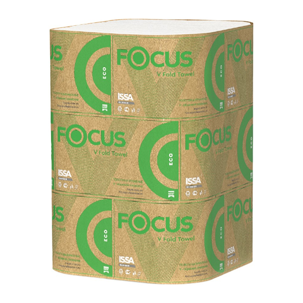 Полотенца бумажные Focus Eco, V – сложение, 250 листов, 1 слой, 100% целлюлоза