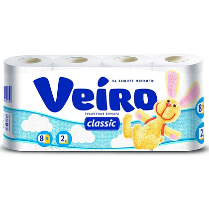 Бумага туалетная "Veiro Classic", 2 слоя, 8 рулонов