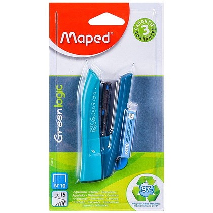 Скобосшиватель Maped "Greenlogic", №10, 15 листов, ассорти