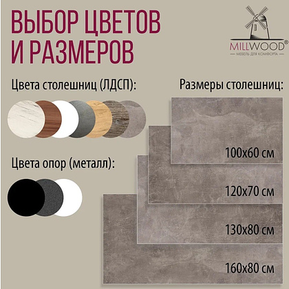 Стол Millwood Сеул, 1300х800 мм, бетон, графит - 10