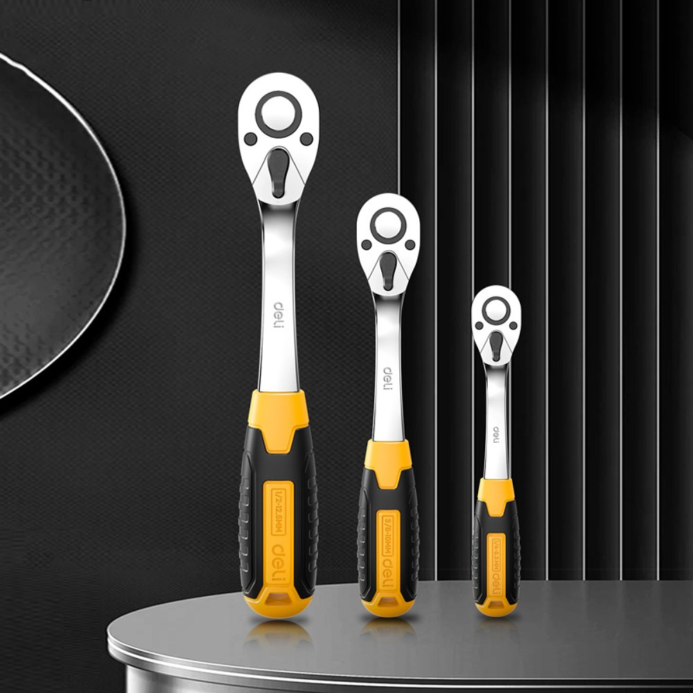 Ключ-трещотка Deli RS EDL2324 1/4", 150 мм, 72 зуба, черный, желтый - 4