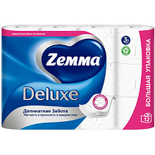 Бумага туалетная Zemma Deluxe, 12 рулонов, 3 слоя, белый