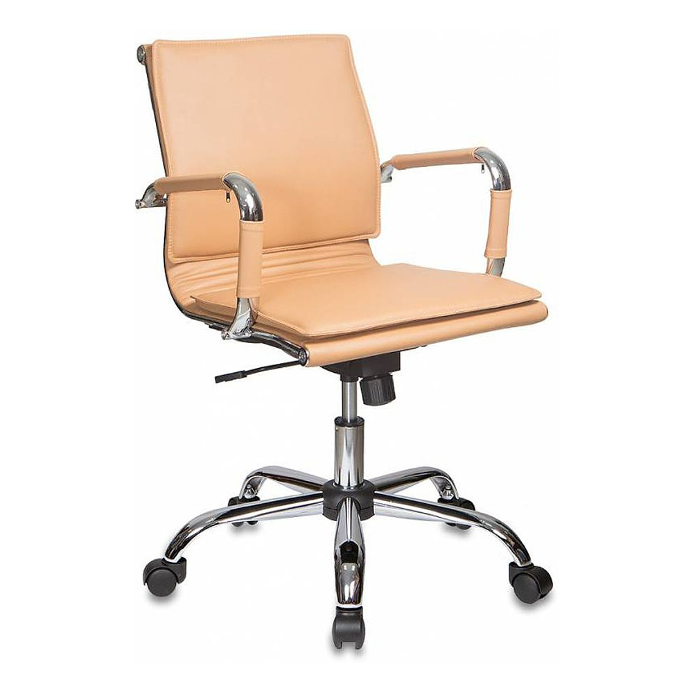 Кресло для руководителя "Бюрократ CH-993" низкая спинка, кожзам, хром, светло-коричневый