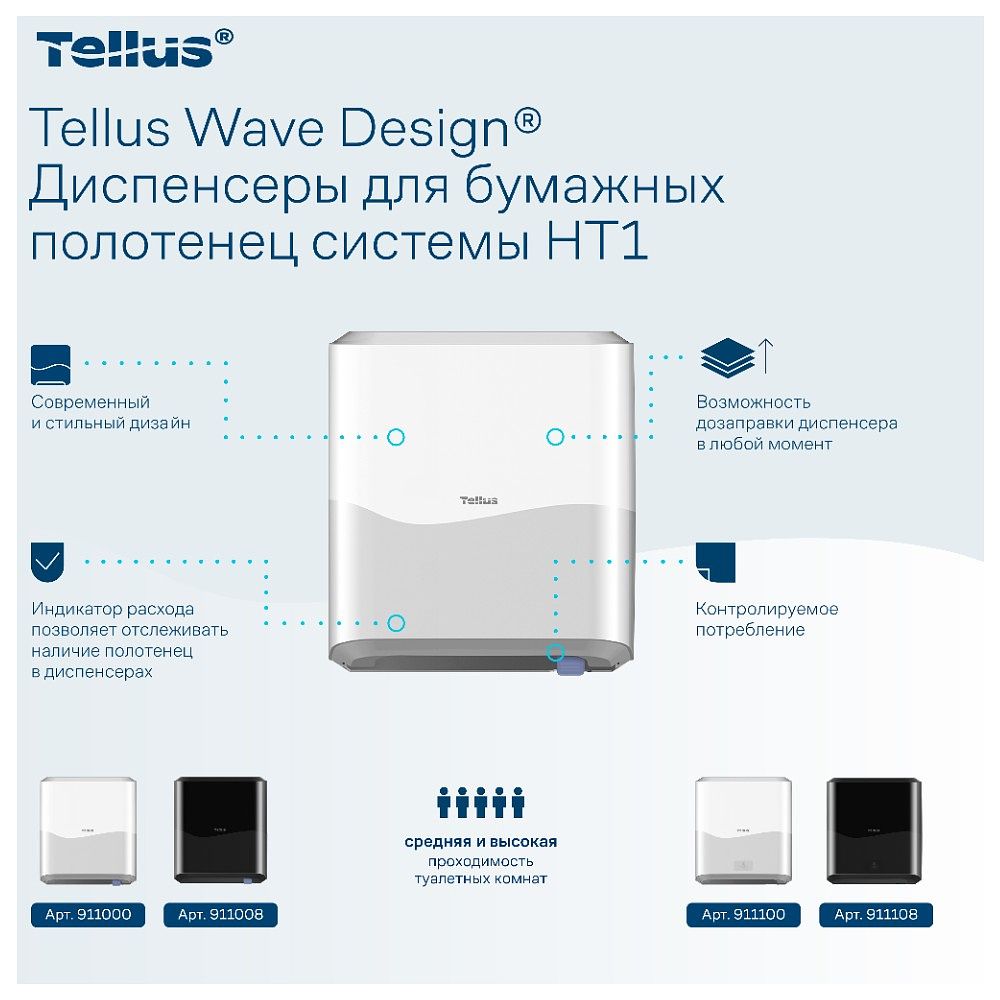Диспенсер Tellus Matic, для полотенец в рулонах белый, HT1 - 6