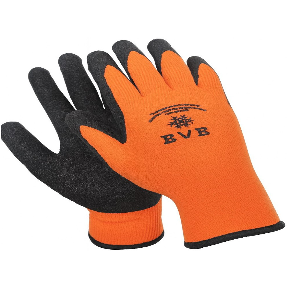 Перчатки полиэстеровые BVB, с латексным покрытием, 10 кл. вязки, с внутр. ворс. начесом, оранжевый, черный