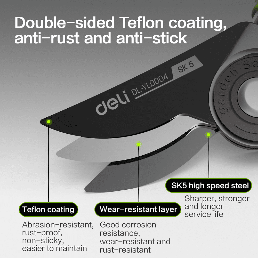 Секатор садовый Deli GS EDL-YL0004, 216 мм, SK5, черный - 5