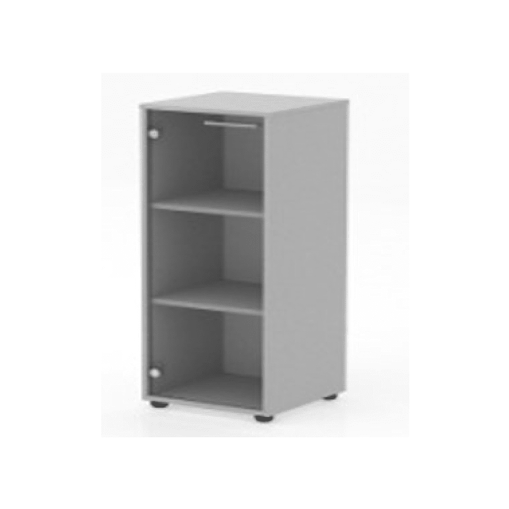 Коллекция Титан Шкаф средний узкий ТН431/2+ТНС31_гр+ТНТ40/2, 400х400х1103, со стеклянной средней дверью (графит) и топом