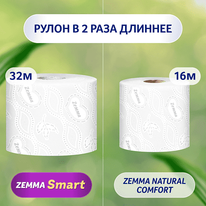 Бумага туалетная Zemma Natural Comfort Smart, 6 рулонов, 3 слоя, белый - 6