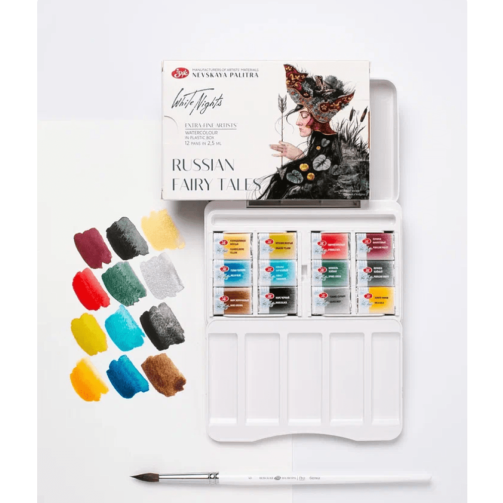 Краски акварельные "Белые ночи Русские сказки", набор 12 цветов, кюветы - 7