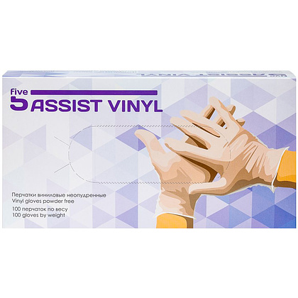 Перчатки виниловые одноразовые "5Assist Vinyl", XL, 100 шт, прозрачный