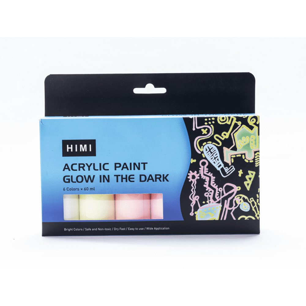 Краски акриловые "Himi", 6 цветов, светящиеся в темноте, флаконы - 11