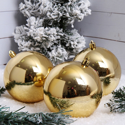 Шар елочный "Глянец", 10 см,, пластик, золотой, 3шт/уп. - 2