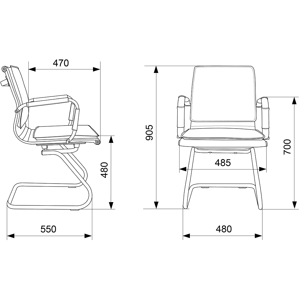 Кресло на полозьях "Бюрократ Ch-993-Low-V", экокожа, синий, металл хром - 5