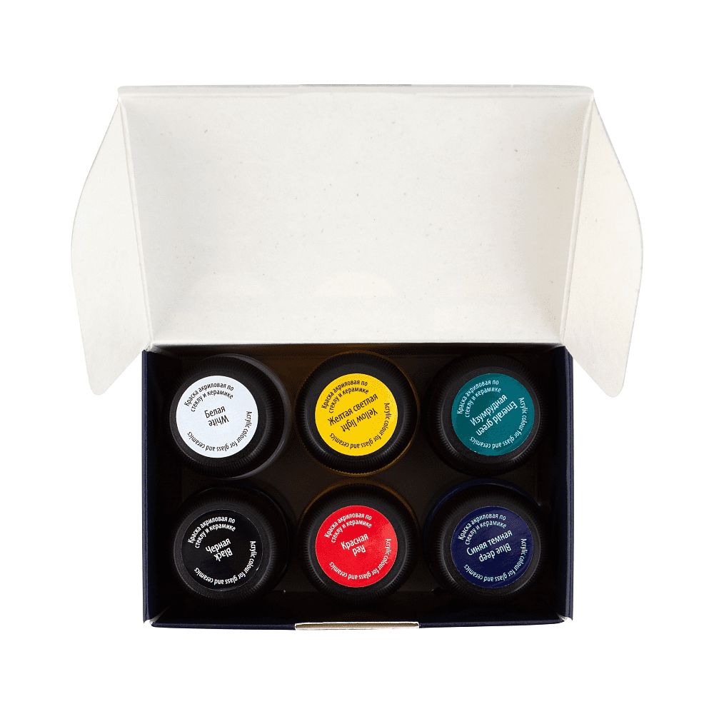 Краска акриловая по стеклу и керамике "Декола", набор 6 цветов, 20 мл, банки - 7