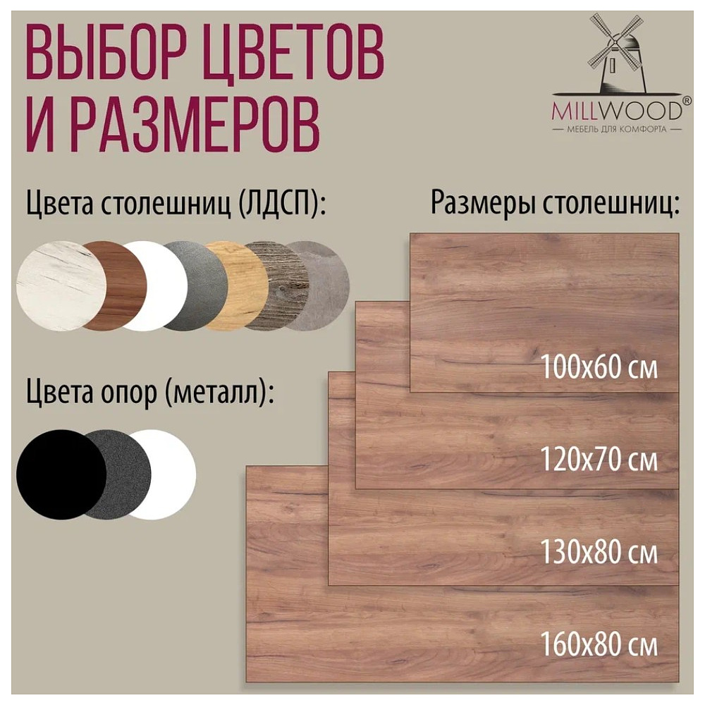 Стол Millwood Сеул, 1300х800 мм, дуб табачный крафт, черный - 10