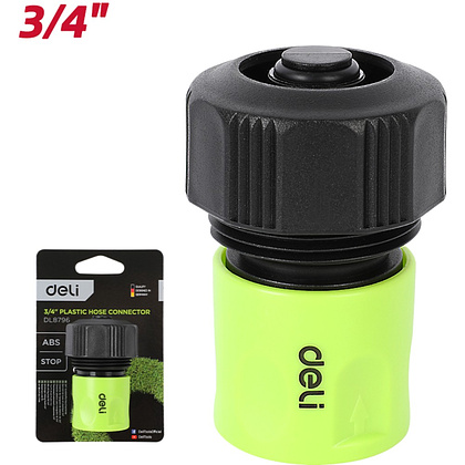 Соединитель-коннектор для шлангов Deli GS EDL8796, 3/4", быстросъемный с аквастопом, черный, зеленый - 2