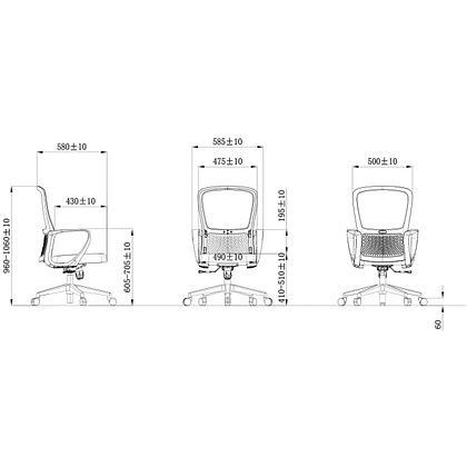 Кресло для персонала SitZone U-069B, сетка, ткань, черный, 2 шт/упак - 5