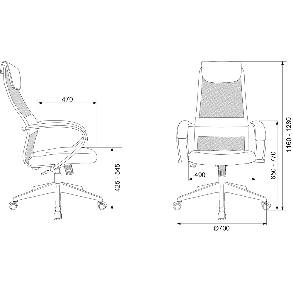 Кресло руководителя "Бюрократ CH-607 TW-02", с подголовником, сетка, ткань, пластик, серый - 5